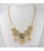 Collier en filigrane, cristal et métal corail