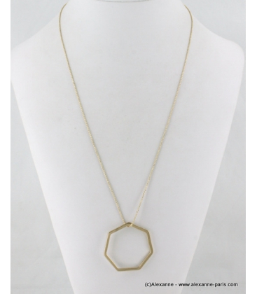 Sautoir pendentif heptagone métal doré
