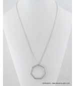Sautoir pendentif heptagone métal argenté