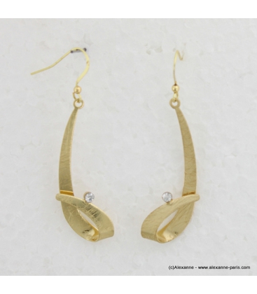 Boucles d'oreilles pendantes métal et strass doré