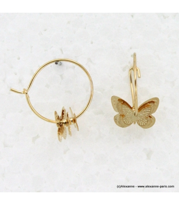 Boucles d'oreilles créoles pendentif papillon 