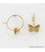 Boucles d'oreilles créoles pendentif papillon 