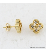Boucles d'oreilles trèfles métal et strass doré