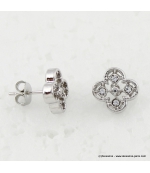 Boucles d'oreilles trèfles métal et strass argenté