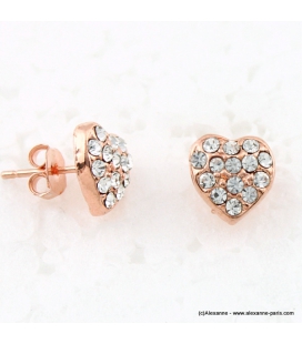 Boucles d'oreille coeur métal et strass