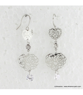 Boucles d'oreilles en coeur filigranées et métal