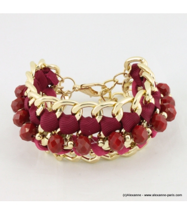 Bracelet vintage maillon et perle de cristal rouge