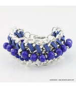 Bracelet vintage maillon et perle de cristal bleu