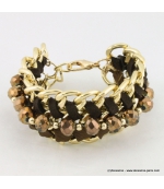 Bracelet vintage maillon et perle de cristal marron