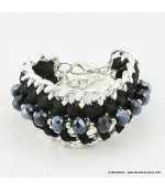 Bracelet vintage maillon et perle de cristal noir