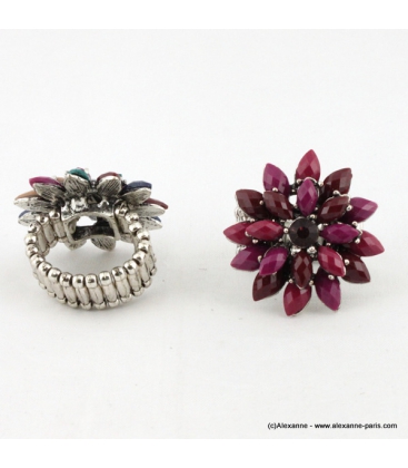 Bague fleur vintage métal magenta