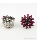 Bague fleur vintage métal magenta