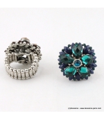 Bague élastique vintage fleur bleu