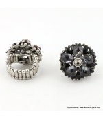 Bague élastique vintage fleur noir