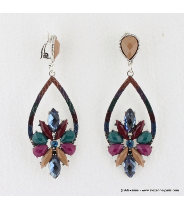 Boucles d'oreilles vintage à clips pierre et métal multi