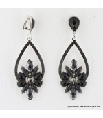 Boucles d'oreilles vintage à clips pierre et métal noir