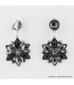 Boucles d'oreilles vintage fleur à clips noir