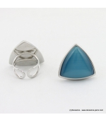Bague triangle oeil de chat métal bleu