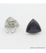 Bague triangle oeil de chat métal gris foncé