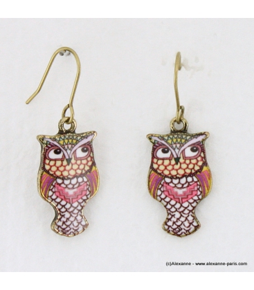 Boucles d'oreilles hiboux vintage magenta