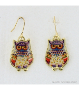 Boucles d'oreilles hibou vintage violet