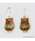 Boucles d'oreilles hibou vintage magenta