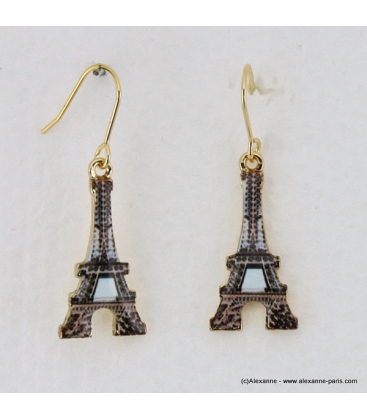 Boucles d'oreilles Tour Eiffel vintage marron foncé