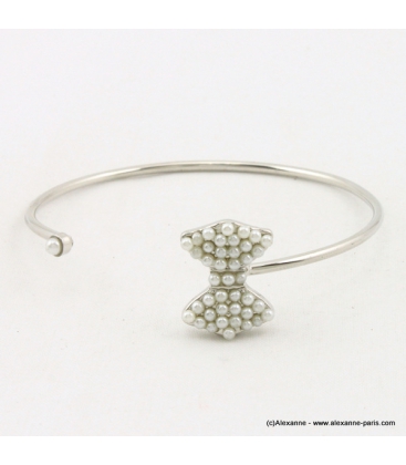 Bracelet jonc noeud perle en acrylique et métal
