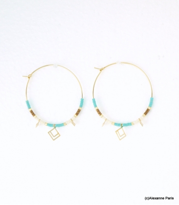 Boucles d'oreilles Créoles Marion Bleu Turquoise