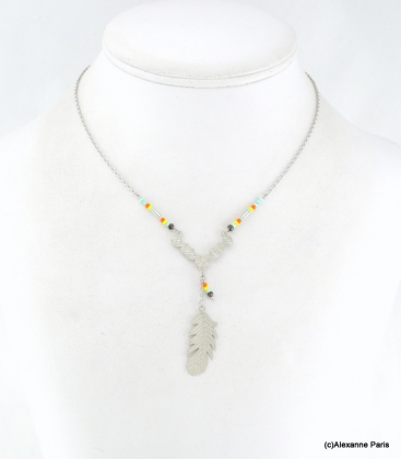 Collier Plume Cécilia Jaune 