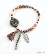 Bracelet Pompon Plume Ambre Marron