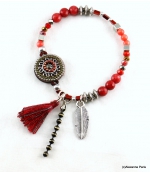 Bracelet Pompon Plume Ambre Bordeaux