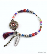 Bracelet Pompon Plume Ambre Multi Couleurs