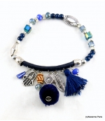 Bracelet Pompon Arbre Anne Bleu Foncé