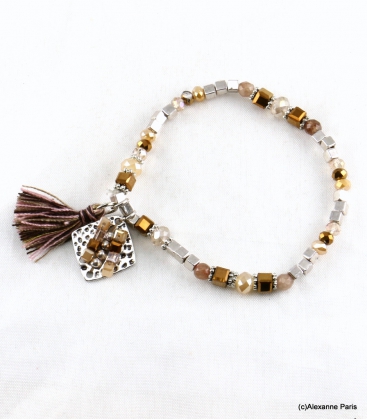 Bracelet Elastique Pompon Sofia Marron