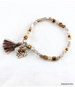 Bracelet Elastique Pompon Sofia Marron