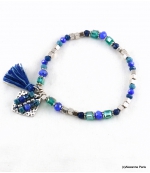 Bracelet Elastique Pompon Sofia Bleu Foncé