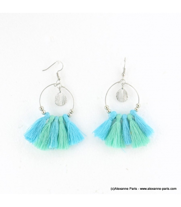 Boucles d'oreilles pompon et coquille Alice