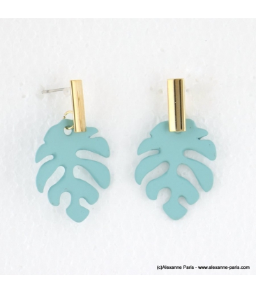 Boucles d'oreilles feuille Monstera Jade