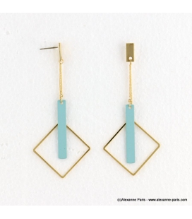 Boucles d'oreilles géométriques carrés Estelle turquoise