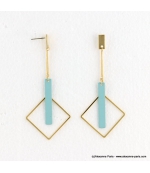 Boucles d'oreilles géométriques carrés Estelle turquoise