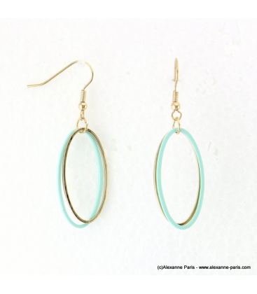 Boucles d'oreilles anneaux ovales Justine turquoise