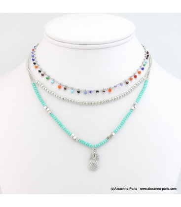 Collier perles et ananas Manon turquoise