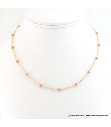 Collier à billes doré Mady rouge corail