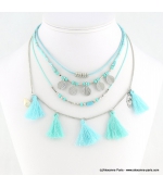 Collier multi-liens de rocailles, pompons et coquillage Eva
