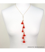 Collier Y pompons Inaya rouge corail