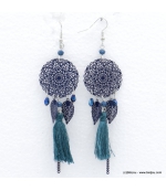 Boucles d'oreilles rosace filigrane et pompon Noémi