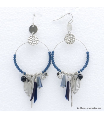 Boucles d'oreilles créoles perles feuilles Sabrina