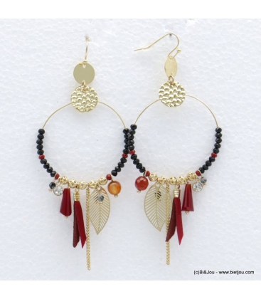 Boucles d'oreilles crÃ©oles perles feuilles Sabrina