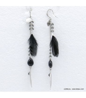 Boucles d'oreilles oversize plume Angélique noir